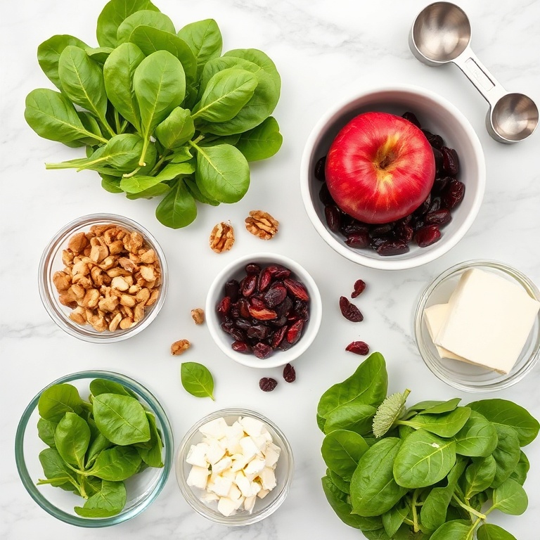 Ingredients for Apple Walnut Spinach Salad