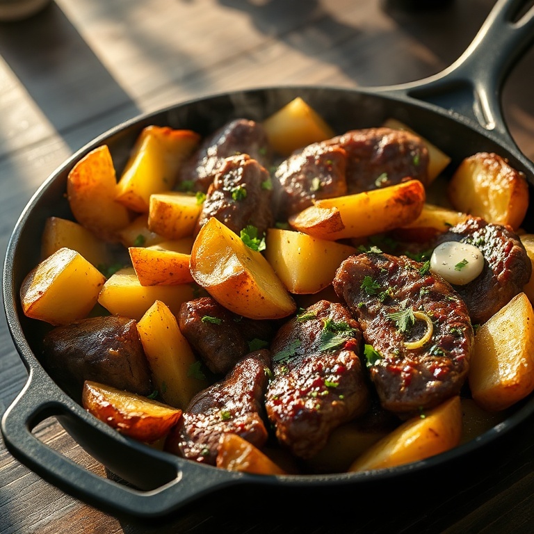 best garlic steak bites and potatoes