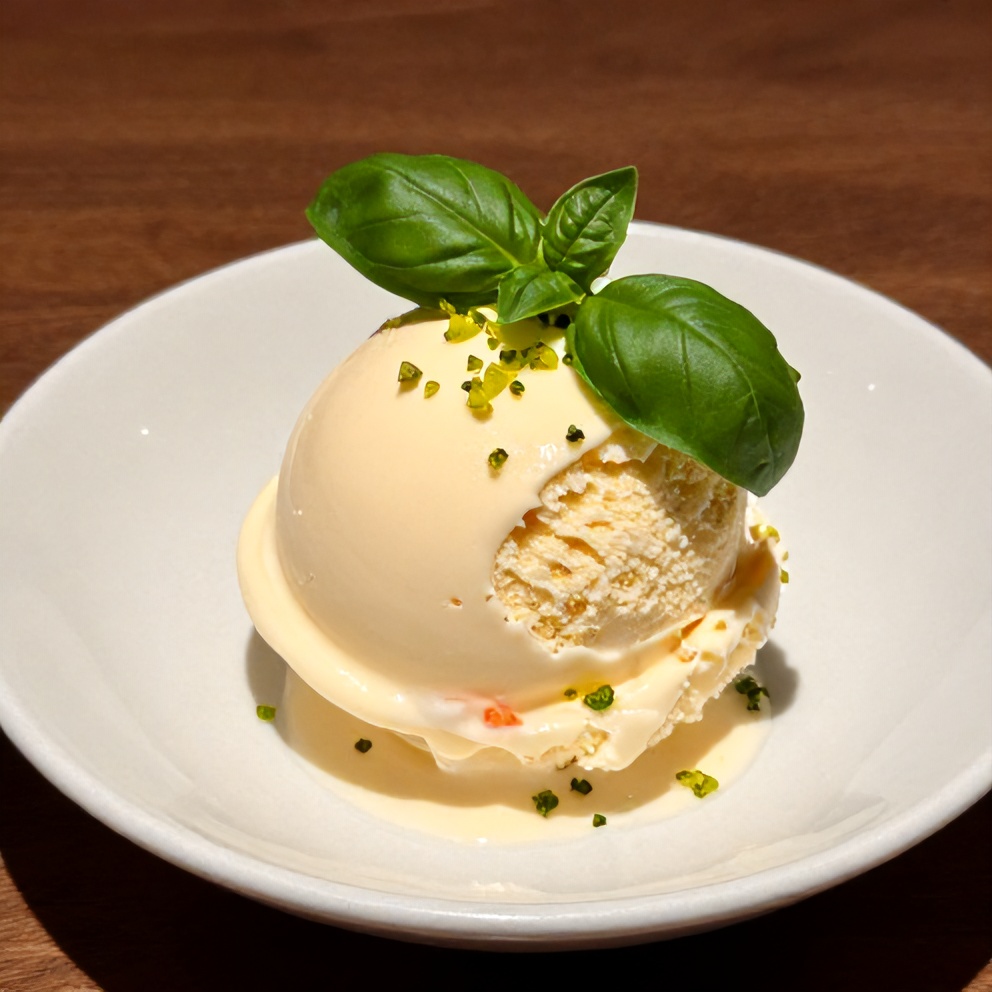 Scoop of Roasted Strawberry Basil Ice Cream