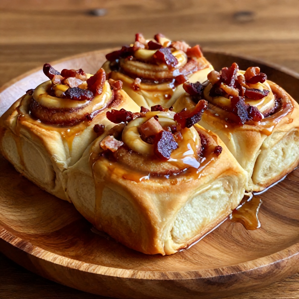Plated Bourbon Maple Bacon Cinnamon Rolls
