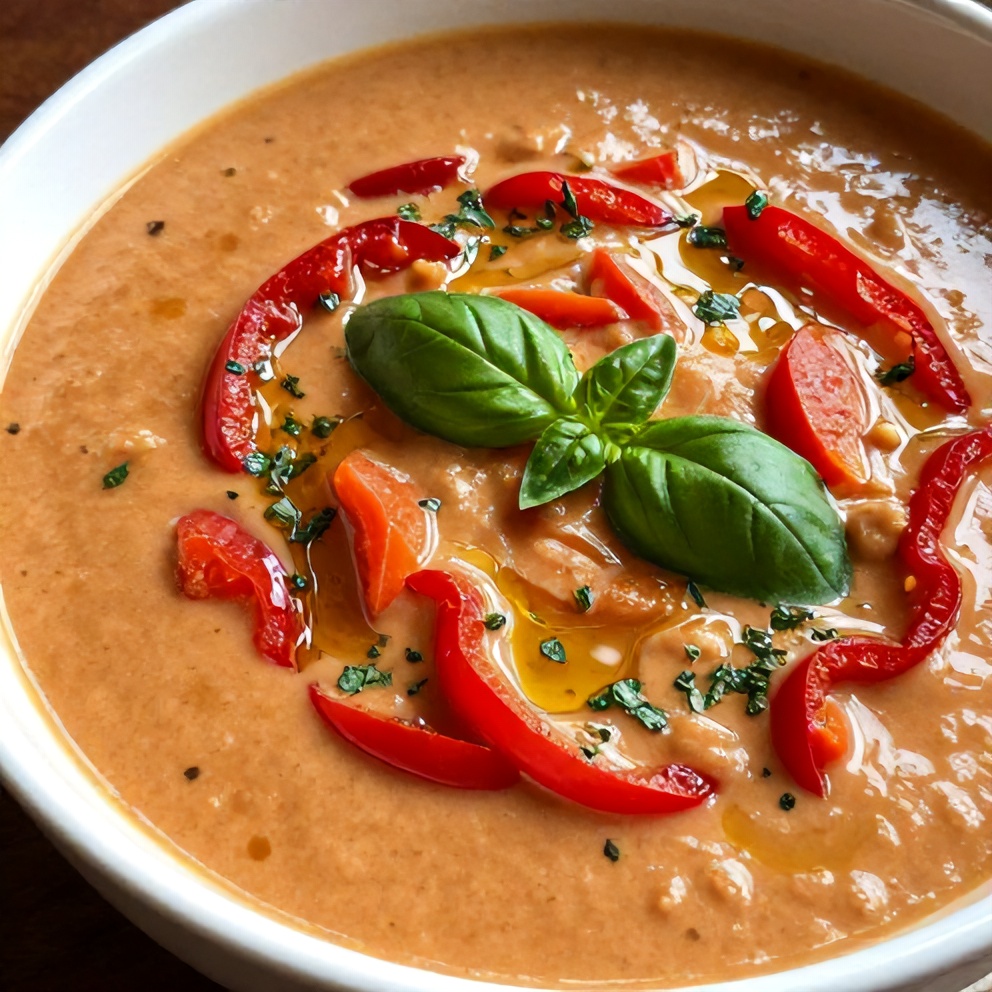Chilled Mediterranean Tomato and Roasted Pepper Soup