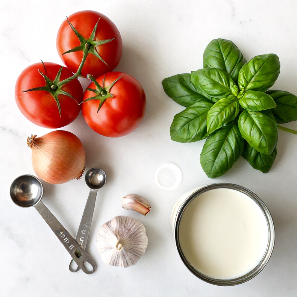 Raw Ingredients for Chilled Roasted Tomato Basil Soup