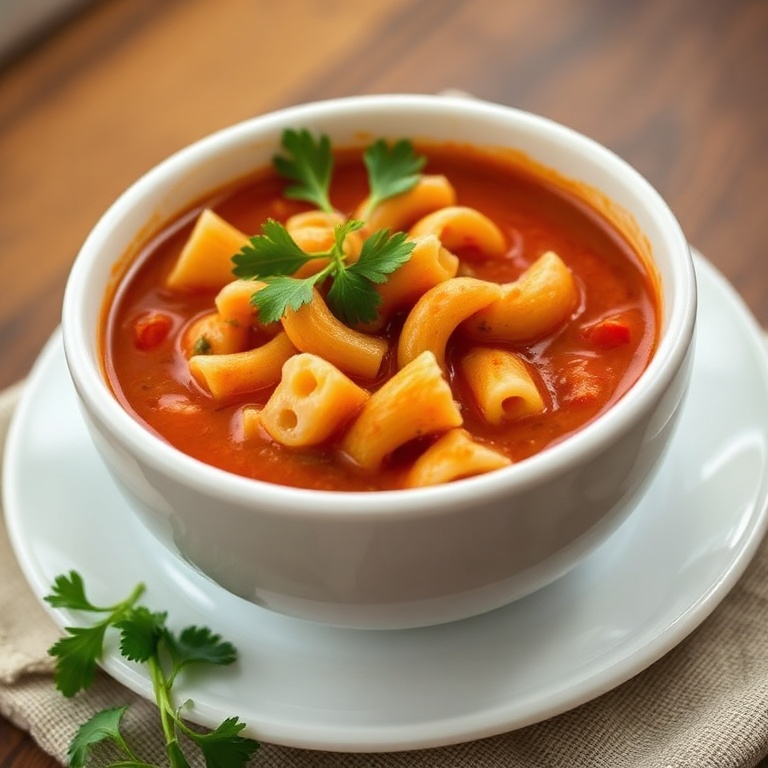 A perfect bowl of Classic Pasta Fagioli Soup with fresh parsley on top. The soup is thick and rich.