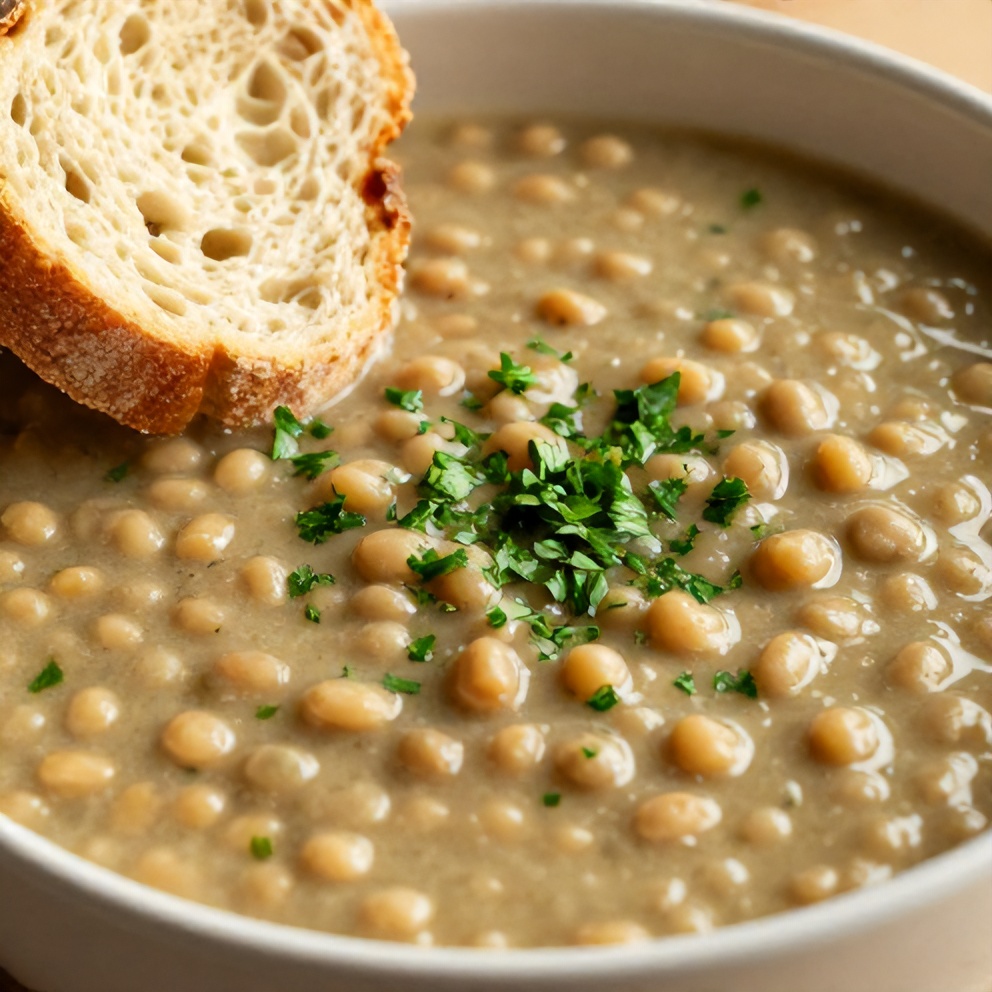 Bowl of Classic Split Pea Soup with Crusty Bread