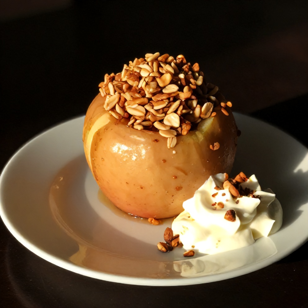 Plated baked apple with oats