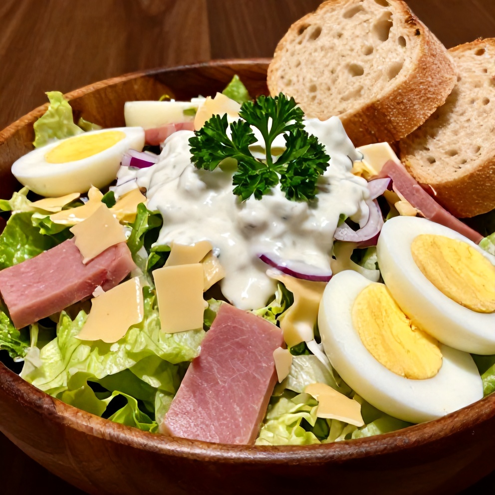 Plated Columbia 1905 Salad with Ham and Swiss Cheese