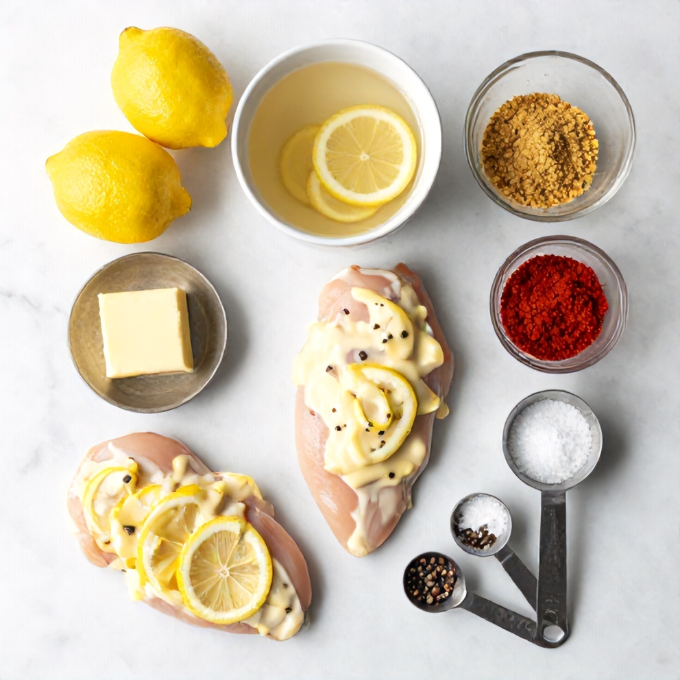 Raw ingredients for Creamy Baked Lemon Butter Chicken