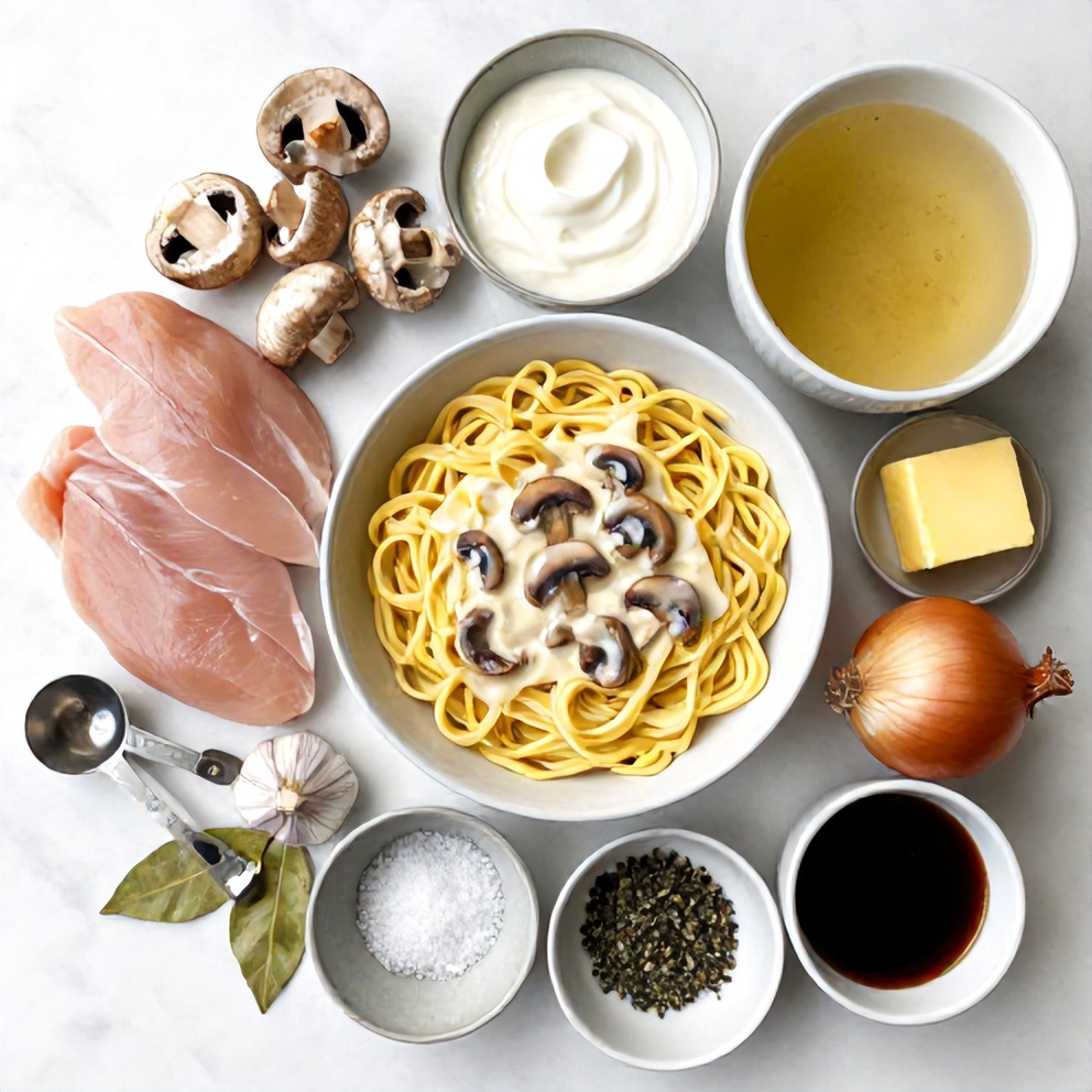 Raw Ingredients for Creamy Chicken Stroganoff