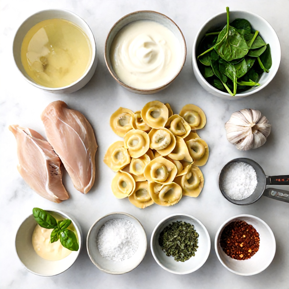 Raw ingredients for Creamy Chicken Tortellini Dinner