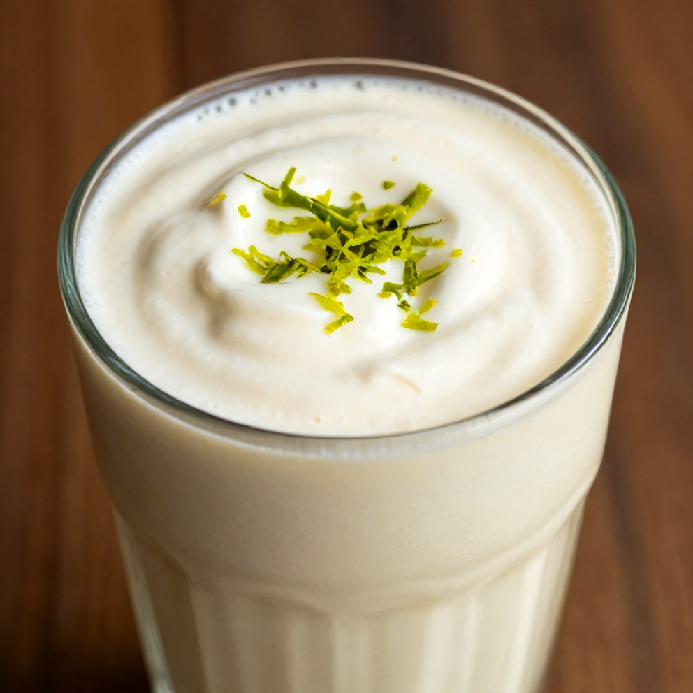Creamy Coconut Key Lime Pie Smoothie garnished with lime zest