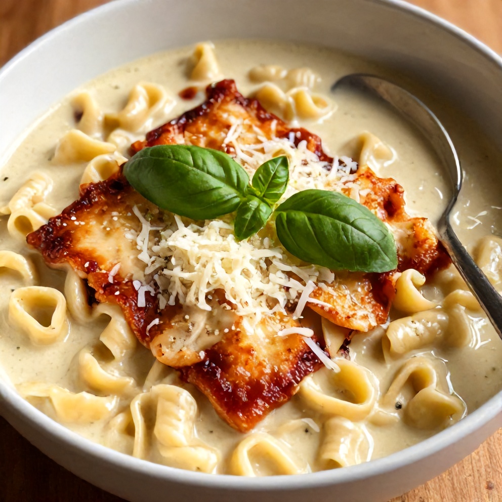 Creamy Crock Pot Chicken Parmesan Soup with Tortellini