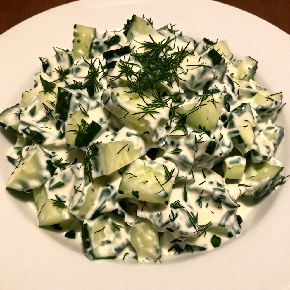 Plated creamy cucumber salad