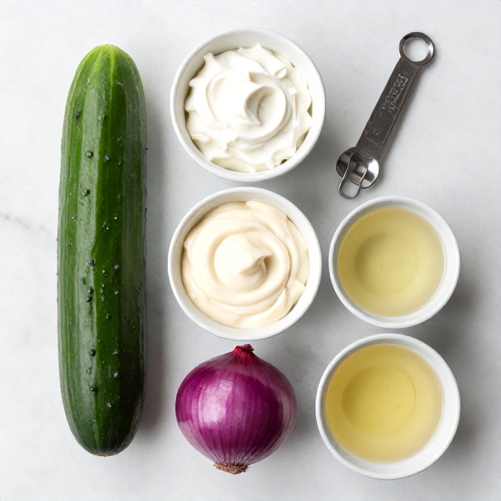 Raw ingredients for creamy cucumber salad