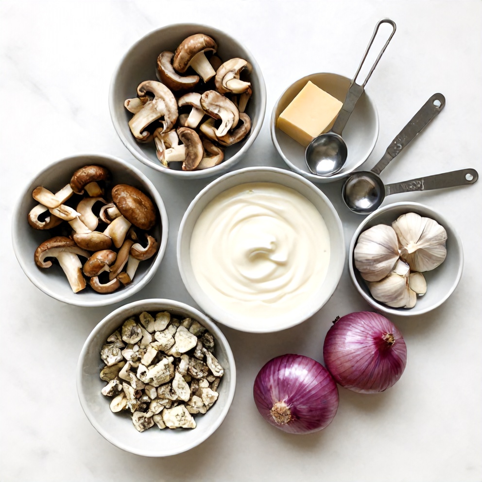 Raw Ingredients for Creamy Gorgonzola Truffle Mushroom Sauce
