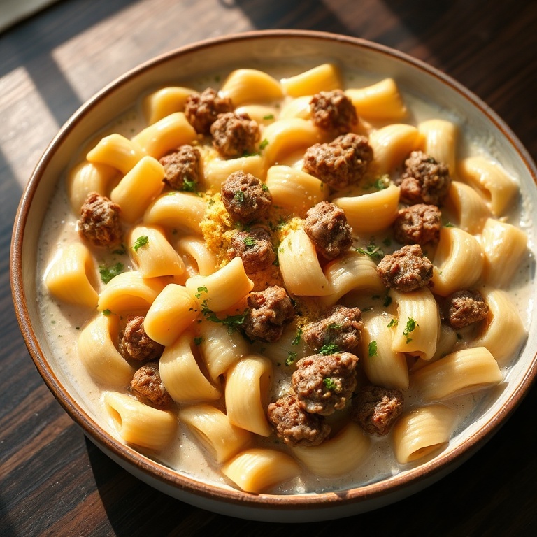 creamy ground beef orecchiette pasta