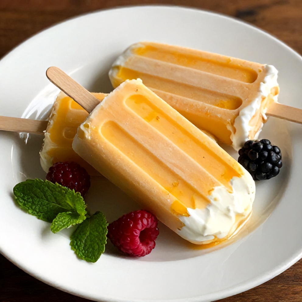 Mango Greek Yogurt Popsicles on a white plate