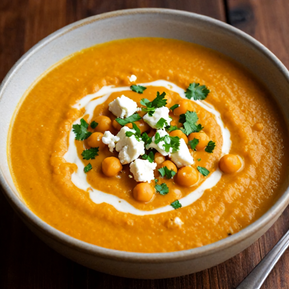 Creamy Moroccan Sweet Potato Soup with Chickpeas