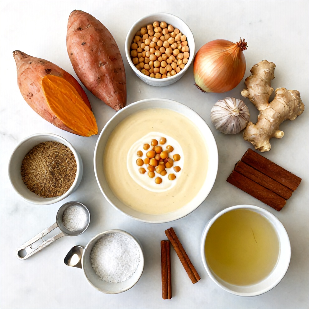Ingredients for Creamy Moroccan Sweet Potato Soup with Chickpeas