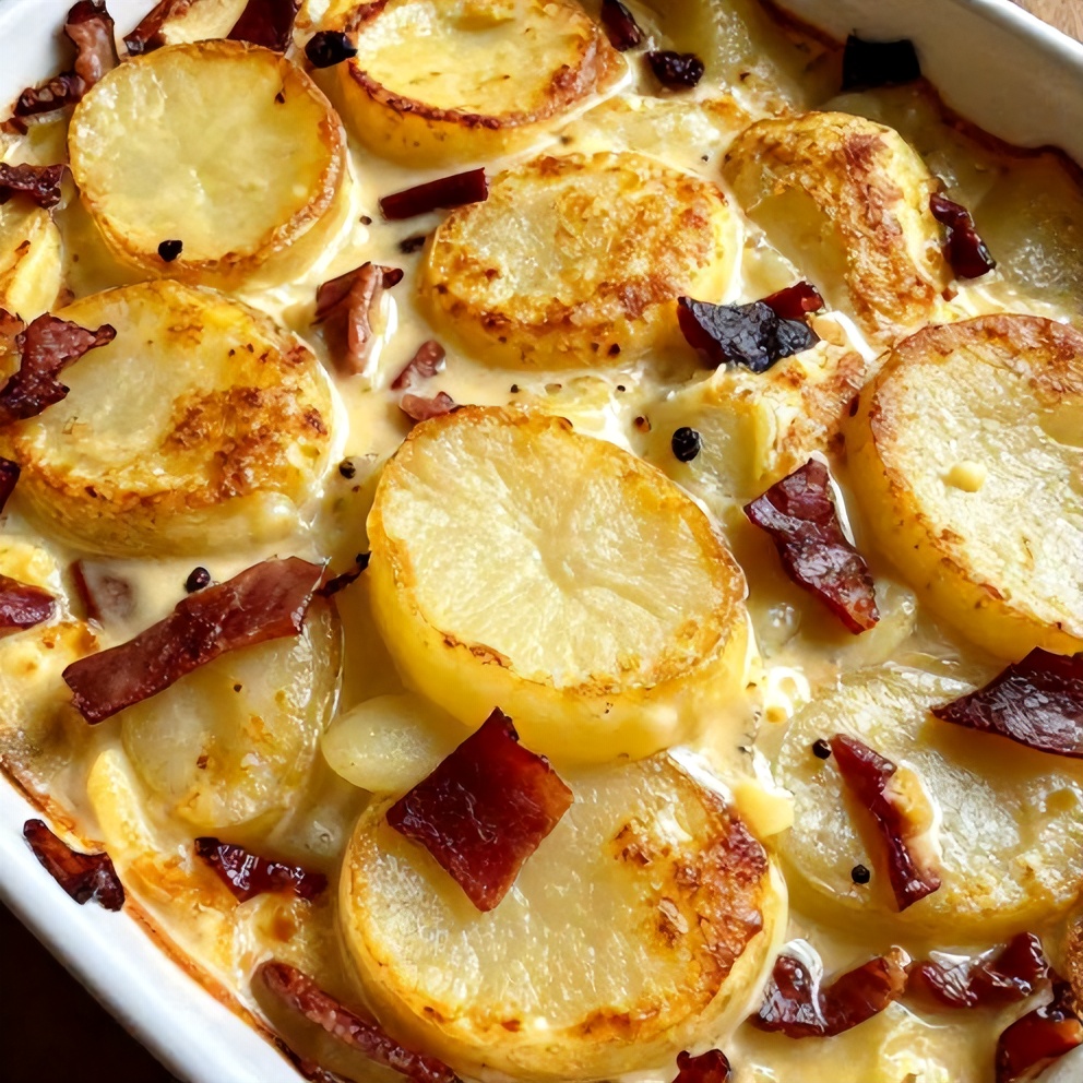 Creamy Pancetta Porcini Potato Gratin