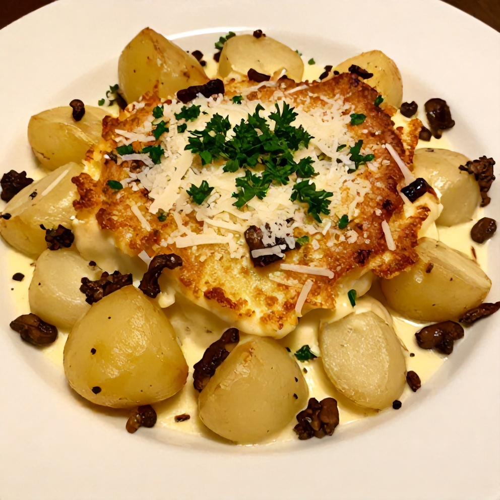 Finished Creamy Pancetta Porcini Potato Gratin