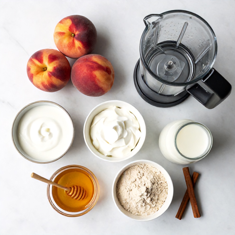 Raw ingredients for Peach Protein Shake