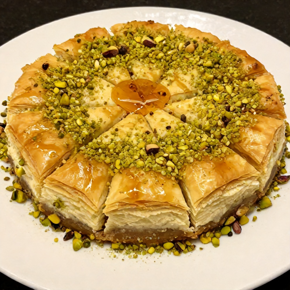 Plated Creamy Pistachio Baklava Cheesecake