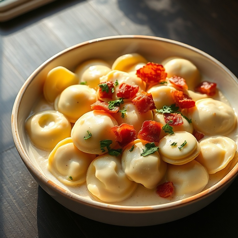 creamy ravioli carbonara