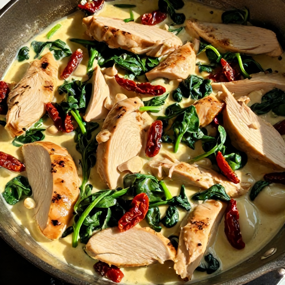 Creamy Sun-Dried Tomato Chicken Skillet with Spinach