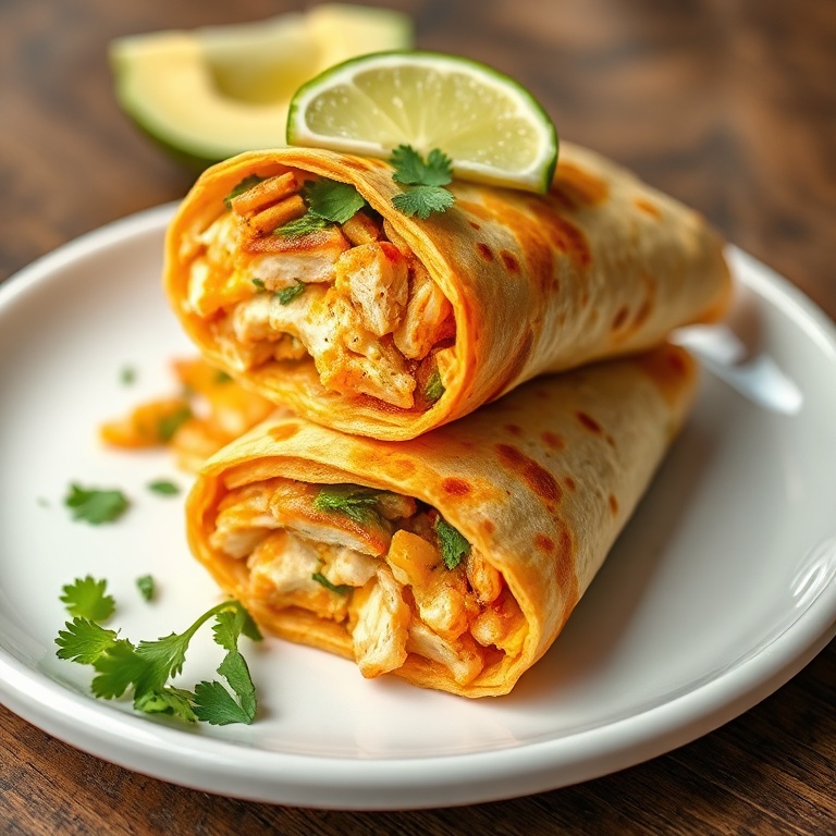 One perfected Chicken Enchilada Crunch Wrap on a white plate, garnished with cilantro and a slice of lime, with golden crispy edges and melted cheese.