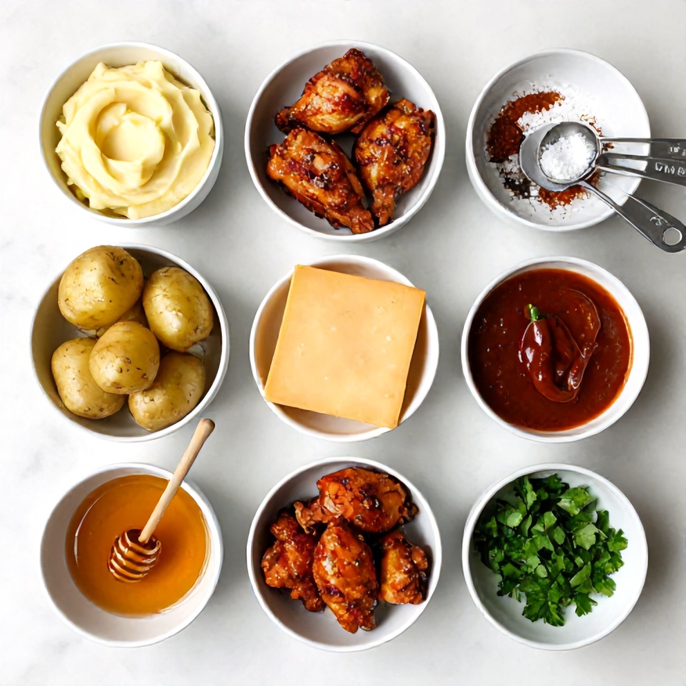 Raw ingredients for Crispy Chipotle Honey Chicken Thighs with Gouda Mashed Potatoes
