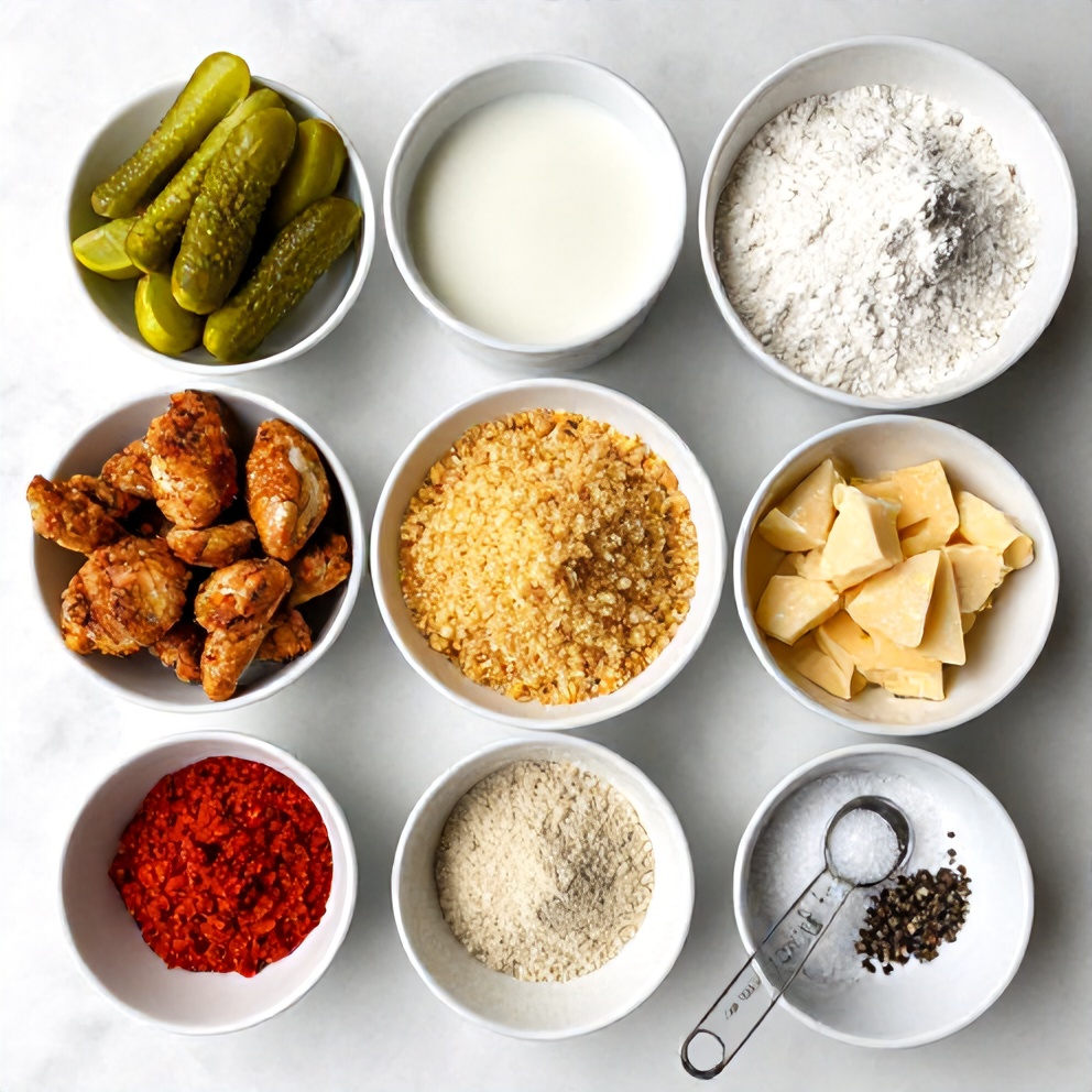 Raw ingredients for Crispy Dill Pickle Parmesan Chicken
