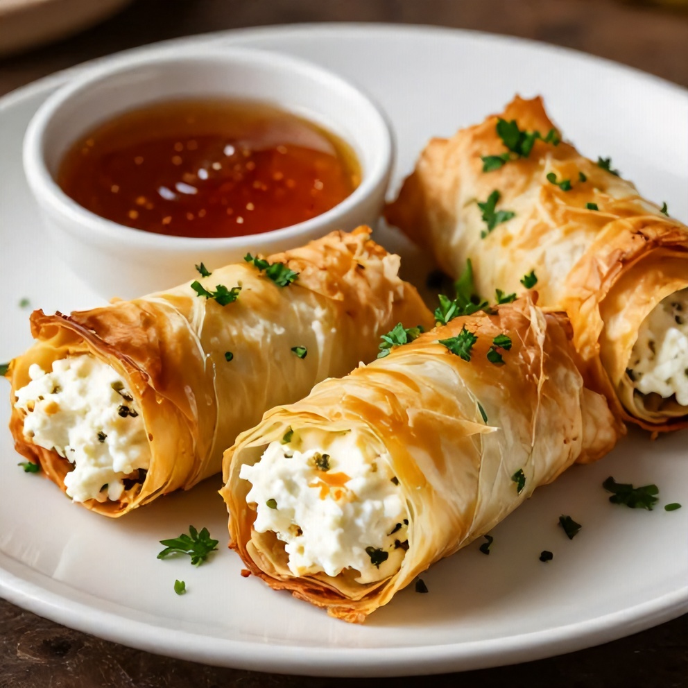 Crispy Feta Phyllo Rolls with Sweet Chili Honey Sauce
