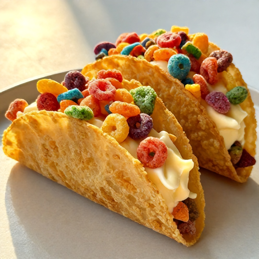 Fruity Pebbles Cheesecake Tacos