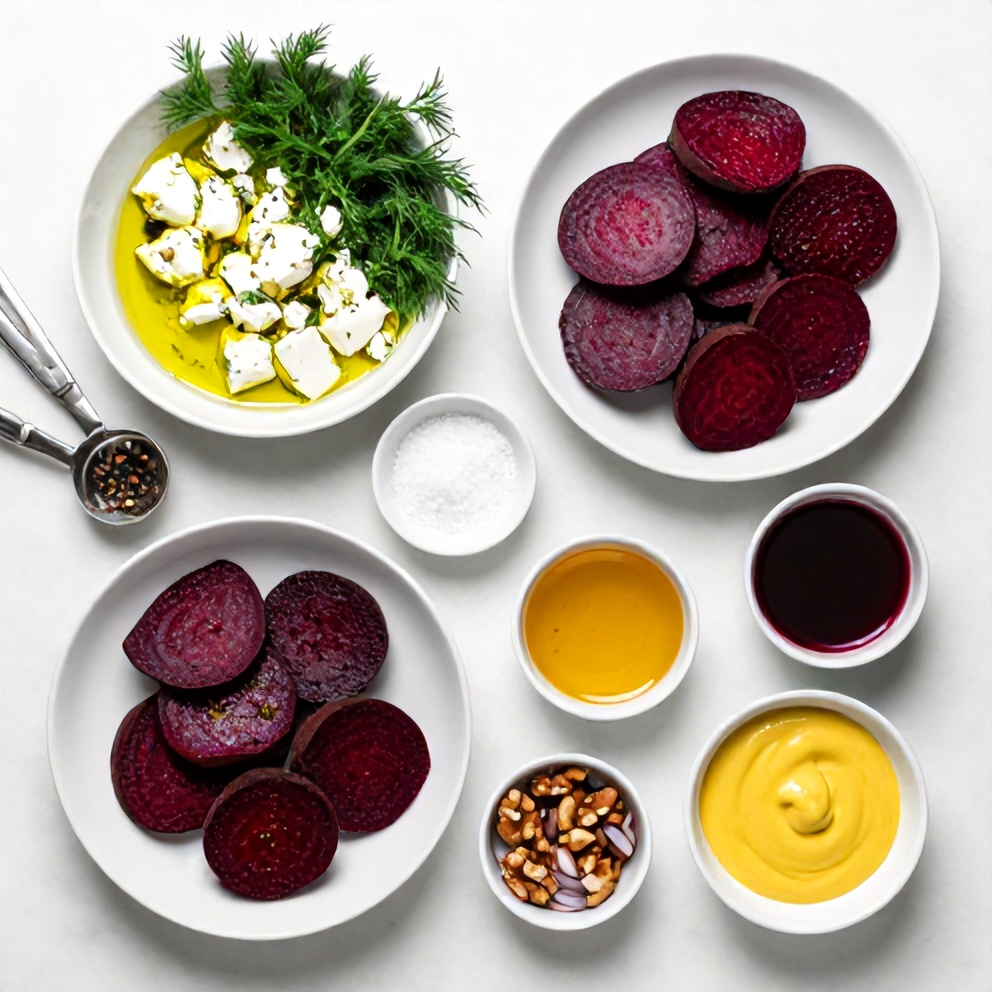 Raw ingredients for crispy roasted beet salad