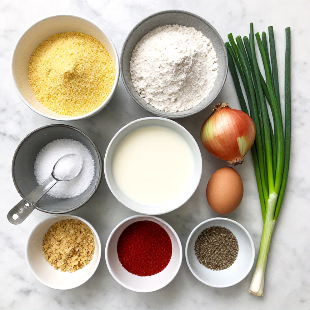 Hushpuppy ingredients on a marble counter