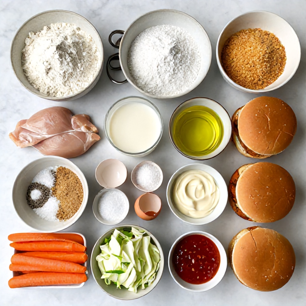 Raw ingredients for Thai Fried Chicken Sandwich laid out
