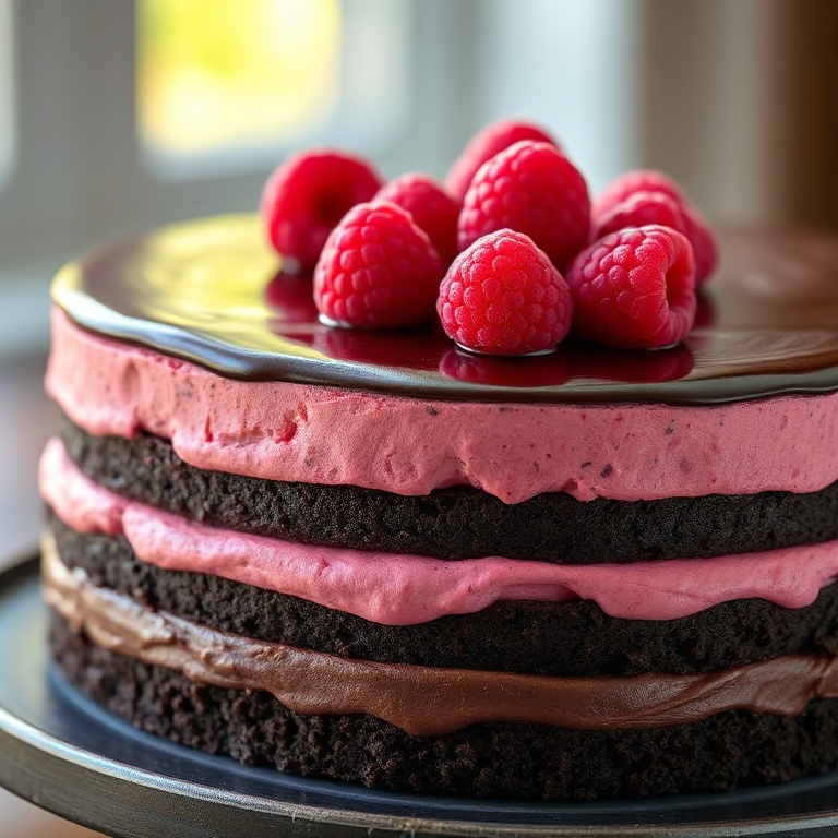 Dark Chocolate Raspberry Mousse Cake