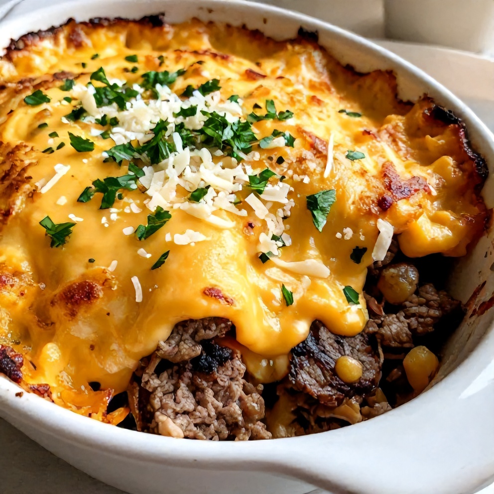Plated Amish Hamburger Steak Bake with Side of Steamed Broccoli