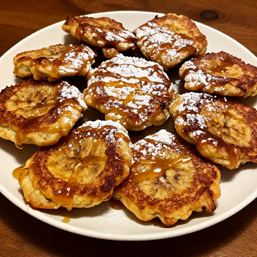 Plated baked cinnamon banana fritters with honey drizzle