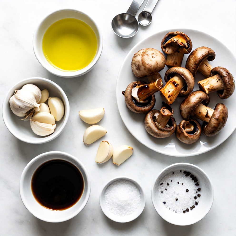 Raw Ingredients for Balsamic Roasted Garlic Mushrooms