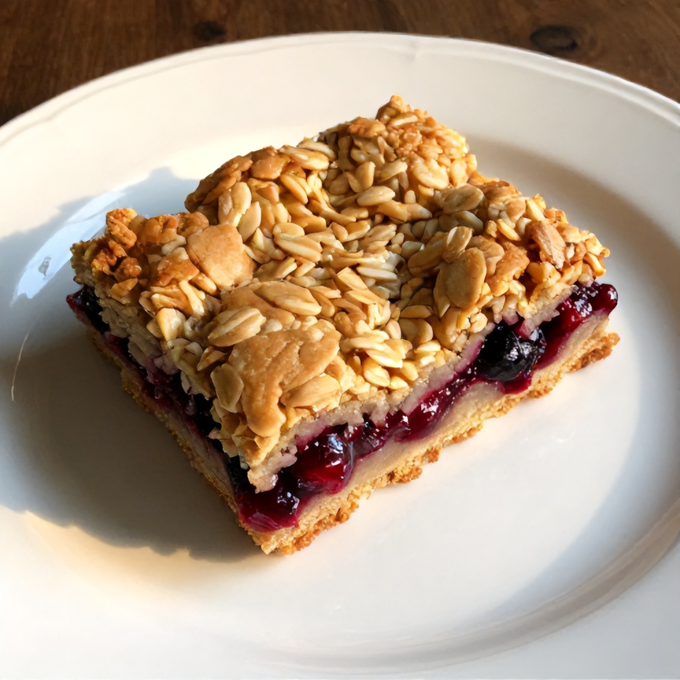 Easy Berry Oat Bars with Raspberry Preserves on a white plate