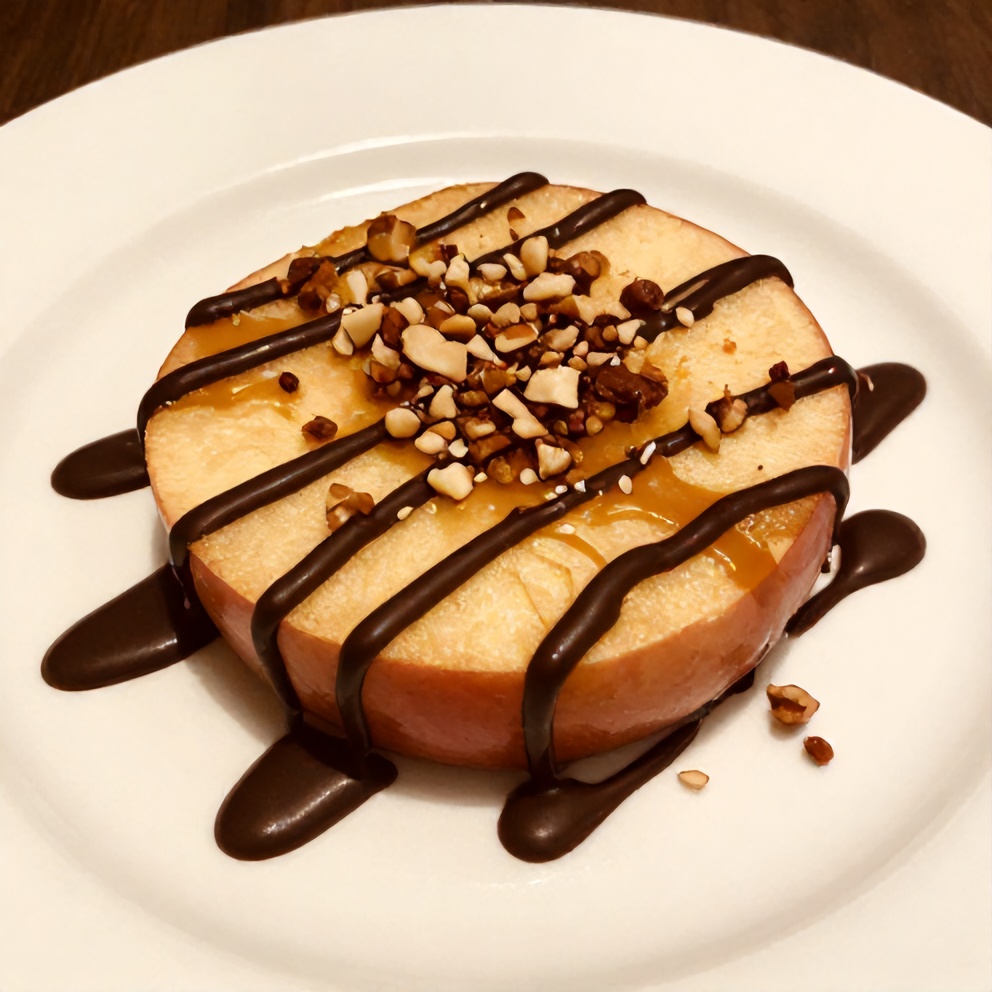 Caramel Apple Slices with Chocolate Drizzle on a Plate