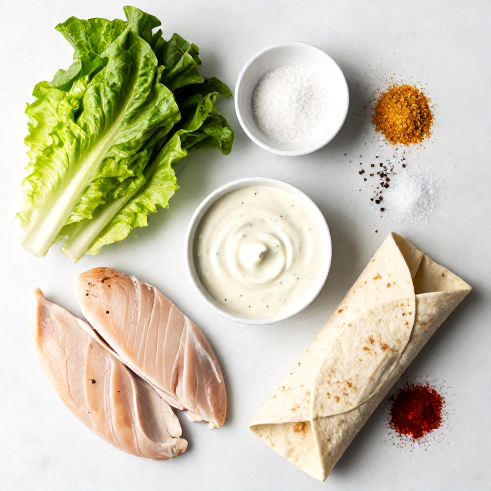 Raw ingredients for Chicken Caesar Wrap