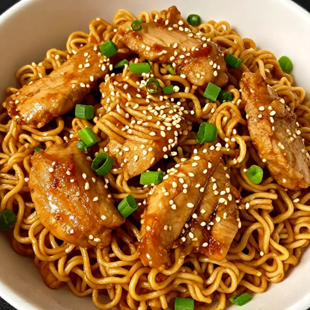 Plated Chicken Ramen Stir Fry