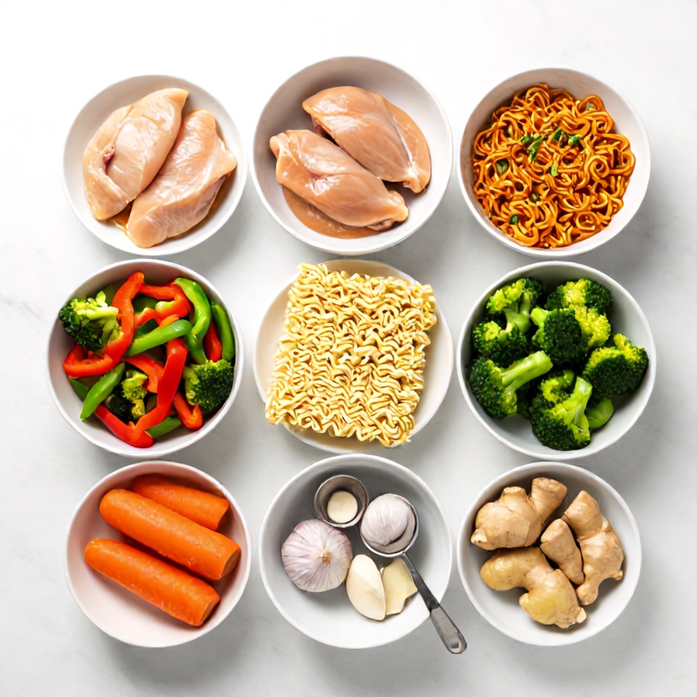 Raw Ingredients for Chicken Ramen Stir Fry
