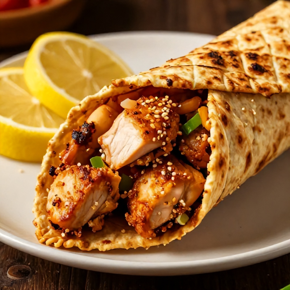 Chicken Shawarma Served on a Plate with Lemon