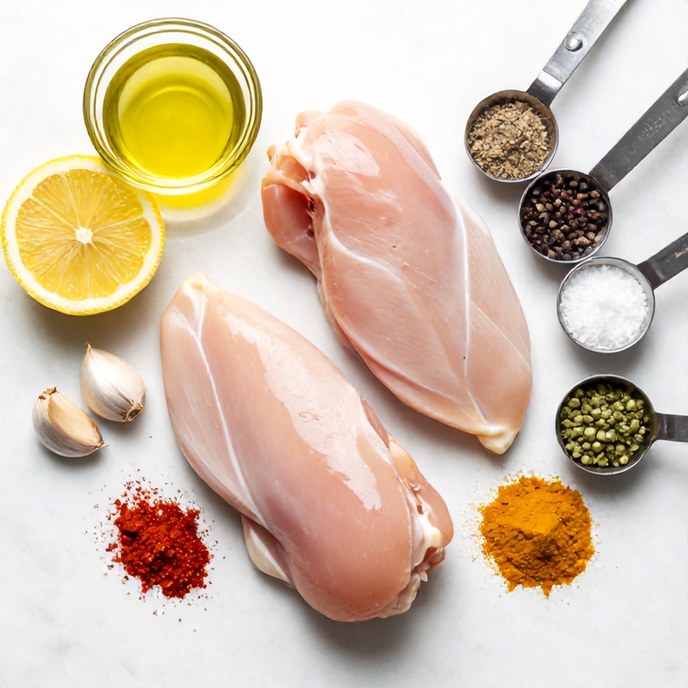 Chicken Shawarma Ingredients on a Marble Counter