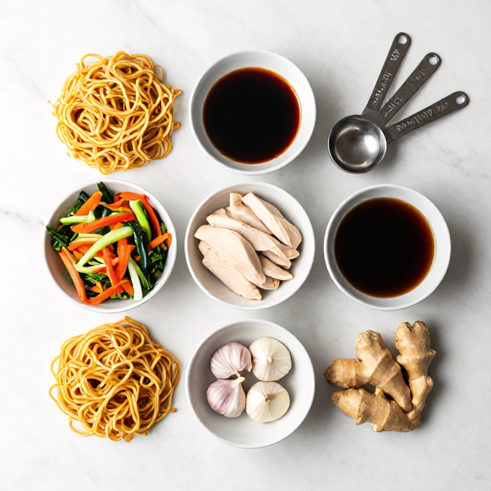 Chow Mein ingredients flat lay