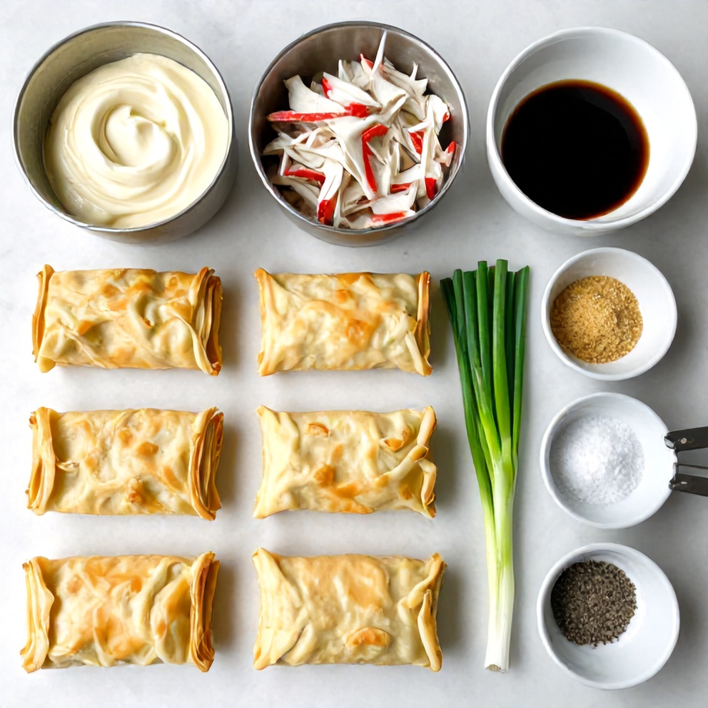 Ingredients for Crab Rangoon Pinwheels laid out