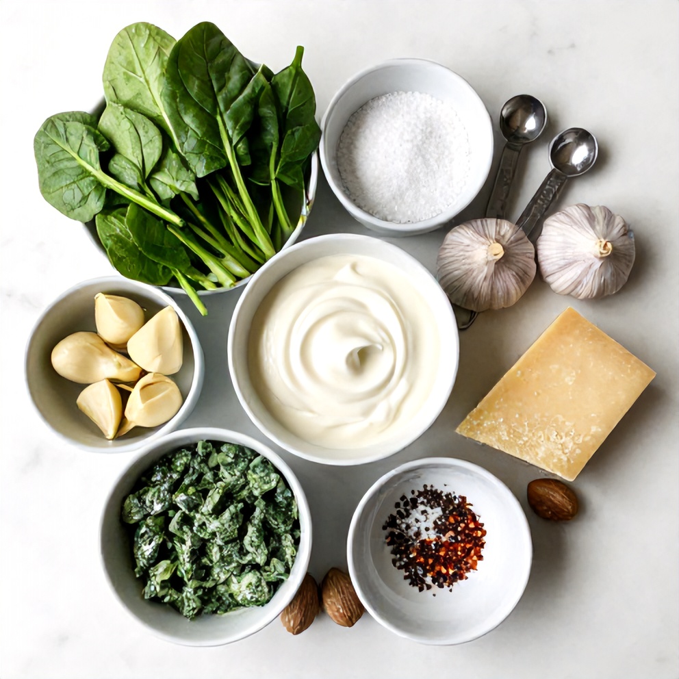 Raw ingredients for Creamed Spinach and Artichokes